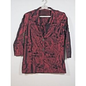 Winding River Women Large Vintage Red Black Iridescent 3D Floral Jacket USA